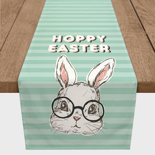 Bunny With Glasses 16&#x22; x 72&#x22; Poly Twill Table Runner